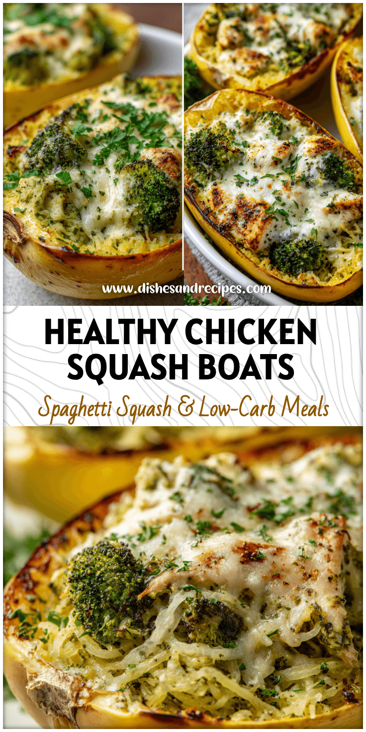 Chicken Pesto Spaghetti Squash Boats with Broccoli – Healthy Low Carb Dinner
